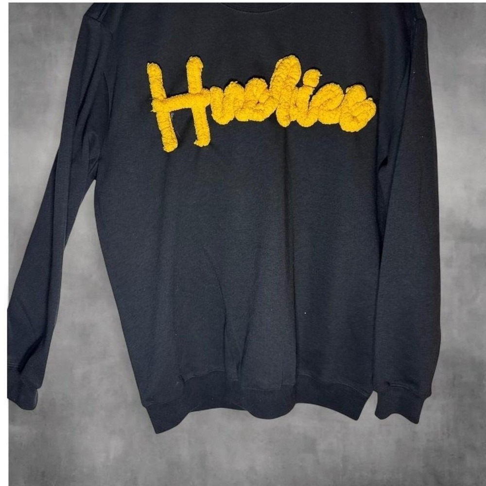 I Love Vango Huskies Chenille Script Sweatshirt Black Yellow Crewneck XL